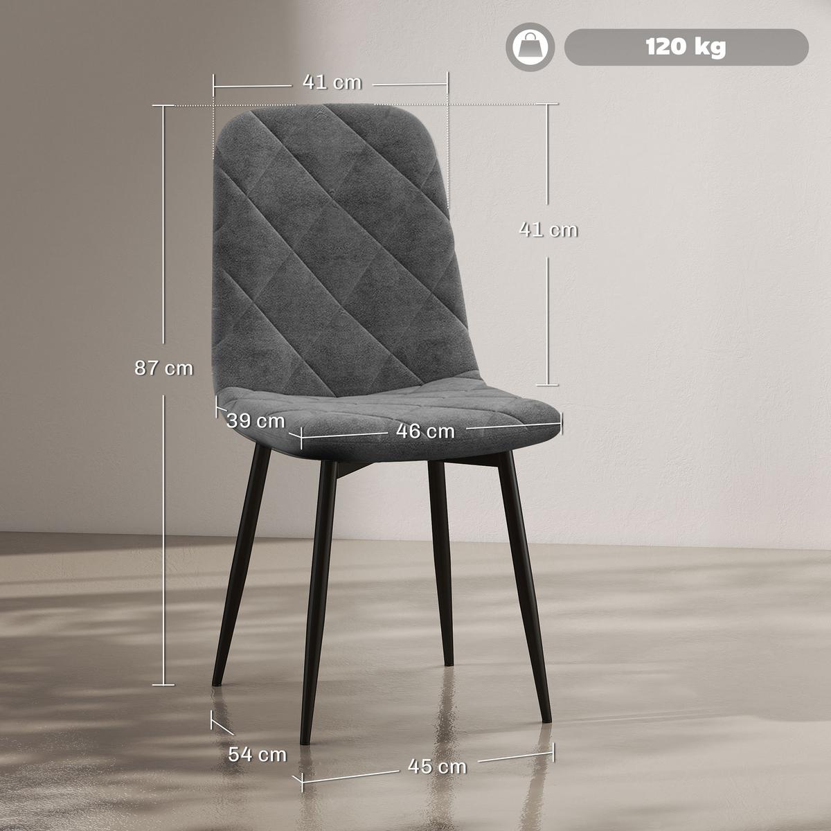 ESSZIMMERSTÜHLE, 4er-Set Küchenstühle mit Rückenlehne, Samtoptik, Grau - Grau, Kunststoff (54/87/45cm) - HOMCOM