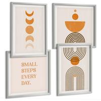 BILDER SET 4er Set - 50x50 cm & 40x60 cm Silberner Rahmen - Minimalistische Boho-Muster - Silberfarben, Kunststoff (50/50cm) - TULUP