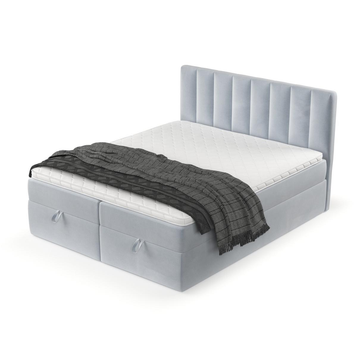 BOXBETT Lusso 180/200 cm Hellgrau im Paros Stoff - Hellgrau/Schwarz, Holz/Holzwerkstoff (180/200cm) - AltaBeds