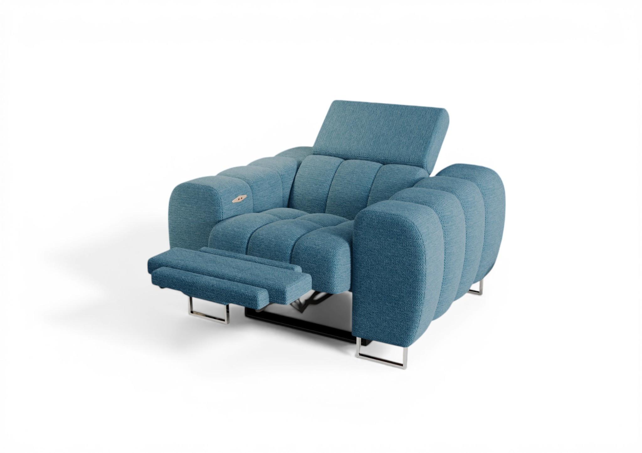 SESSEL Bastien Relax In Stoff Aragon - Blau, Holzwerkstoff/Textil (125/95/97cm) - Fun Möbel
