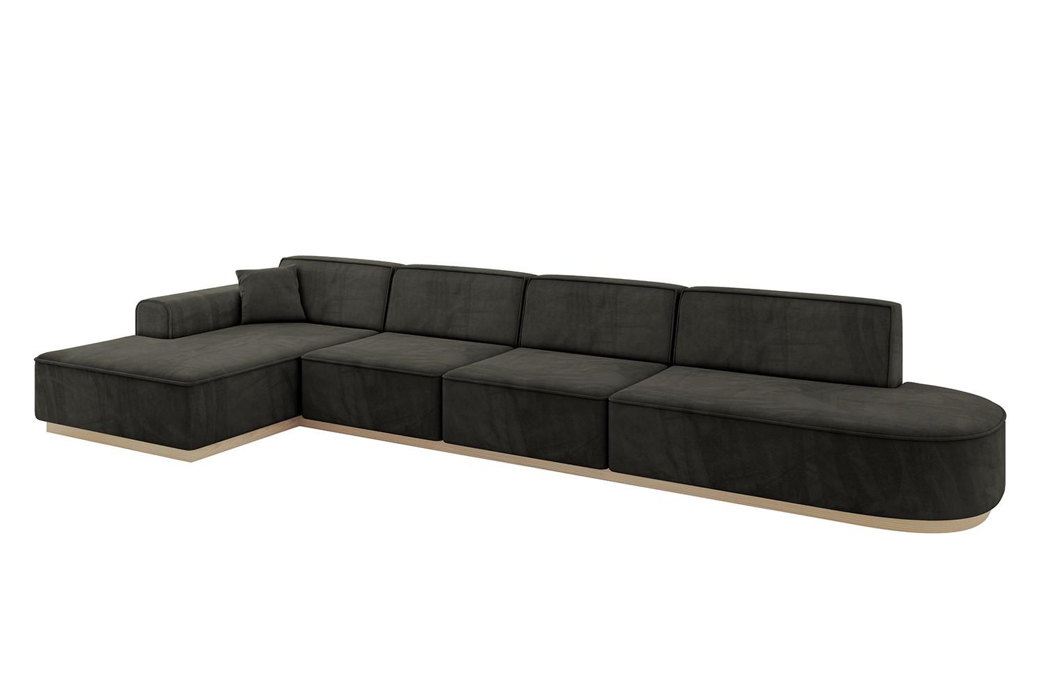 ECKSOFA Ottomane Links IREA-L3 - 412x165x80 cm Schwarz - Schwarz, Holzwerkstoff/Textil (412/165cm) - ALTDECOR
