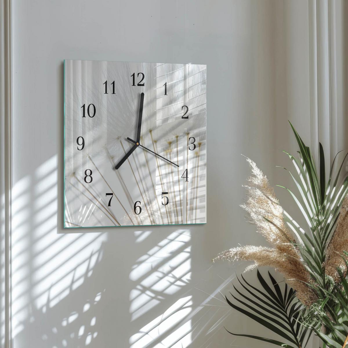 WANDUHR aus Glas 30x30 cm - Löwenzahn - Weiß, Glas (30/30/0.4cm) - TULUP