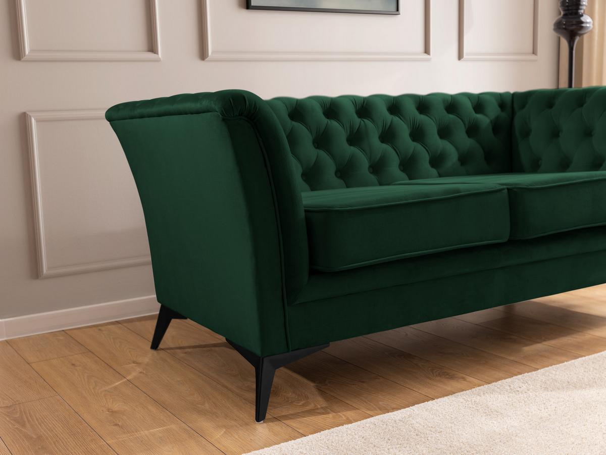 CHESTERFIELD-SOFA 3-sitzer Whitby Flaschengrün Samt mit schwarzen Füßen - Dunkelgrün/Schwarz, Holz/Textil (237/78/82cm) - S-Style Möbel