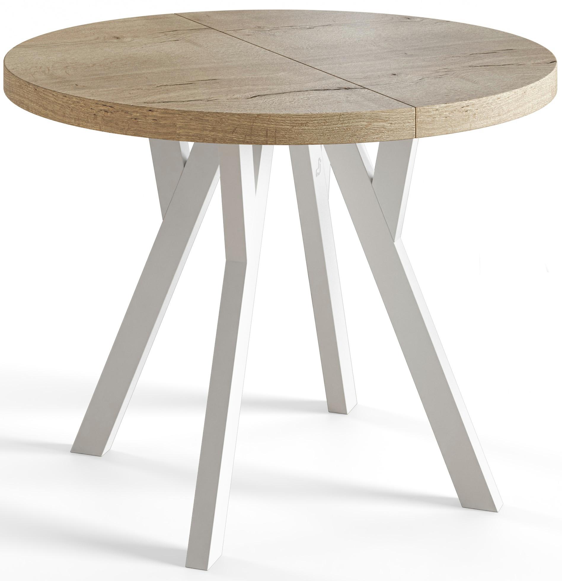 RUNDER Esstisch ausziehbar – Moderner Wohnzimmertisch und Küchentisch – Tisch mit Stabile Konstruktion, Durchmesser 80 cm - 130 cm - Farbe Halifax - Braun/Weiß, Holzwerkstoff (80/80/77cm) - Alpi-Möbel