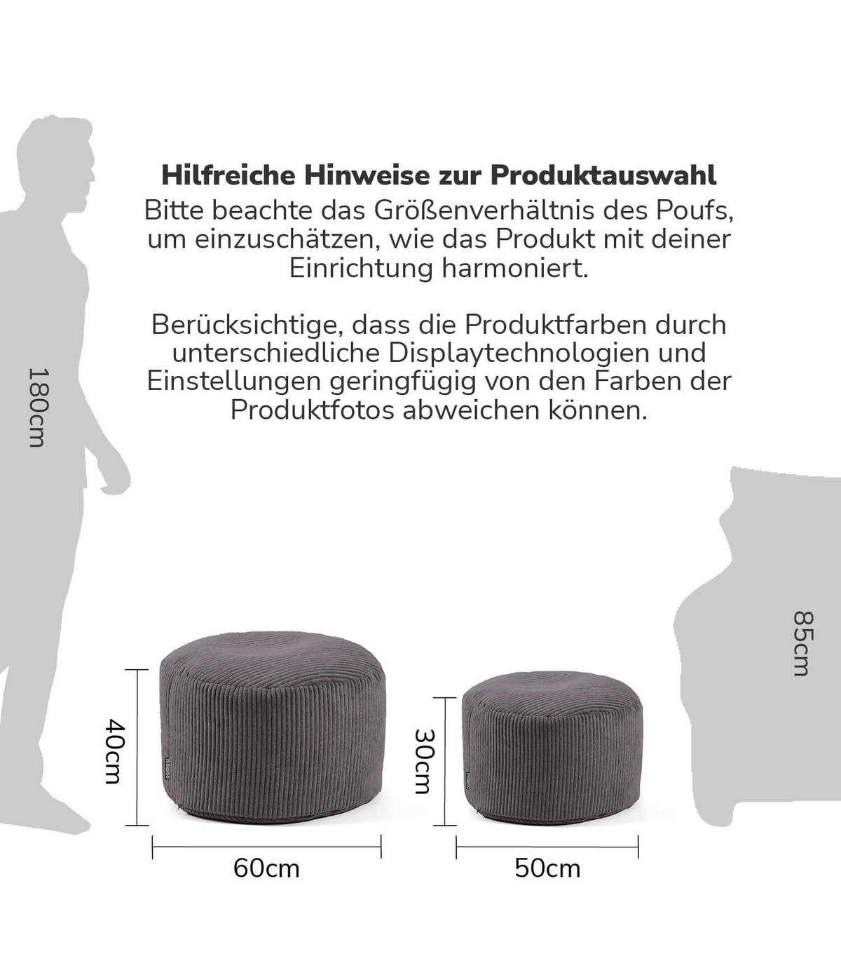 POUF Cord Der Faule Lenz - Anthrazit, Textil (50/30/50cm) - Mokebo