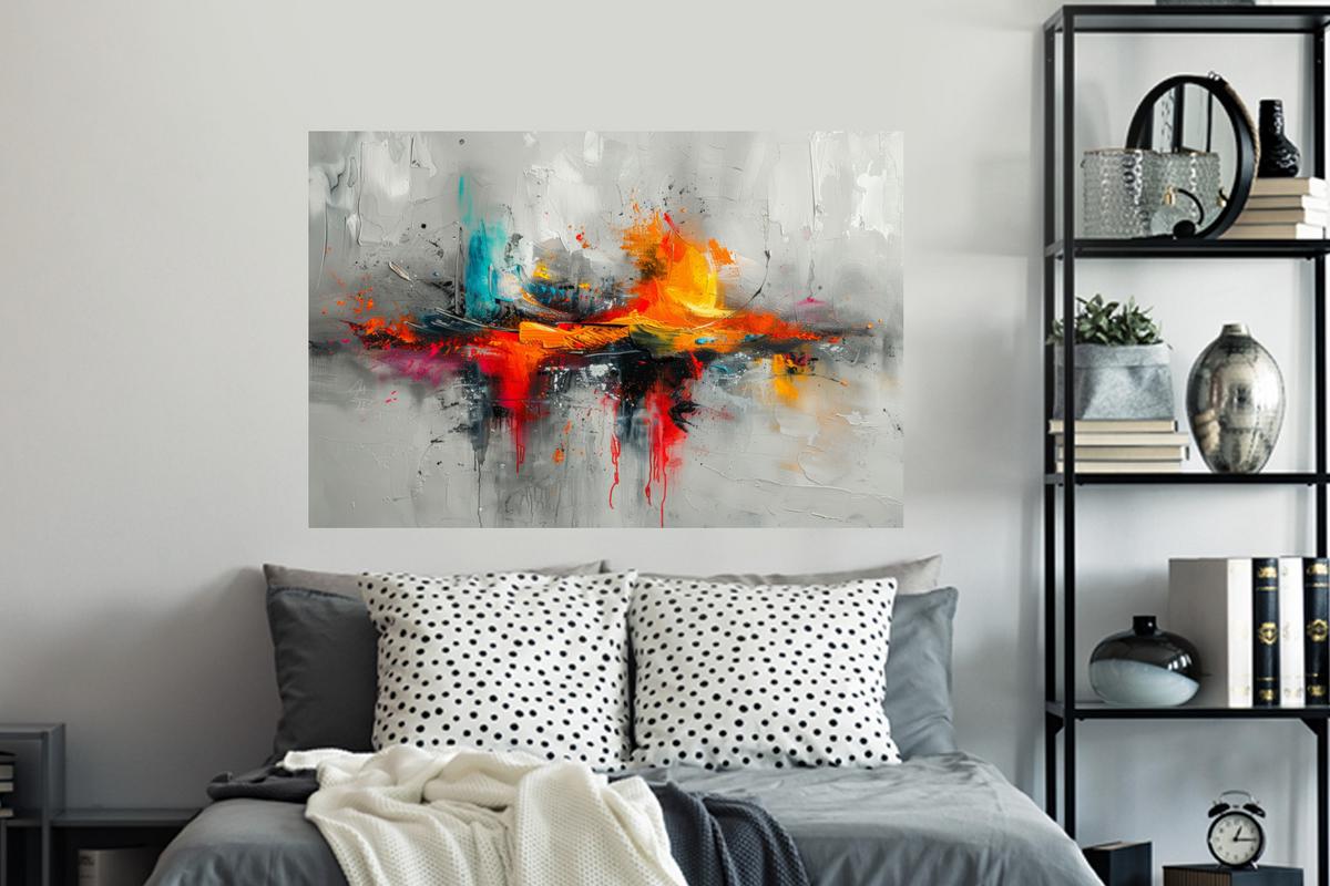 WANDTATTOO Moderne Kunst - Orange - Grau - Abstrakt Wandsticker 120x80 cm - Hellgrau, Kunststoff (120/80/0.1cm) - MuchoWow