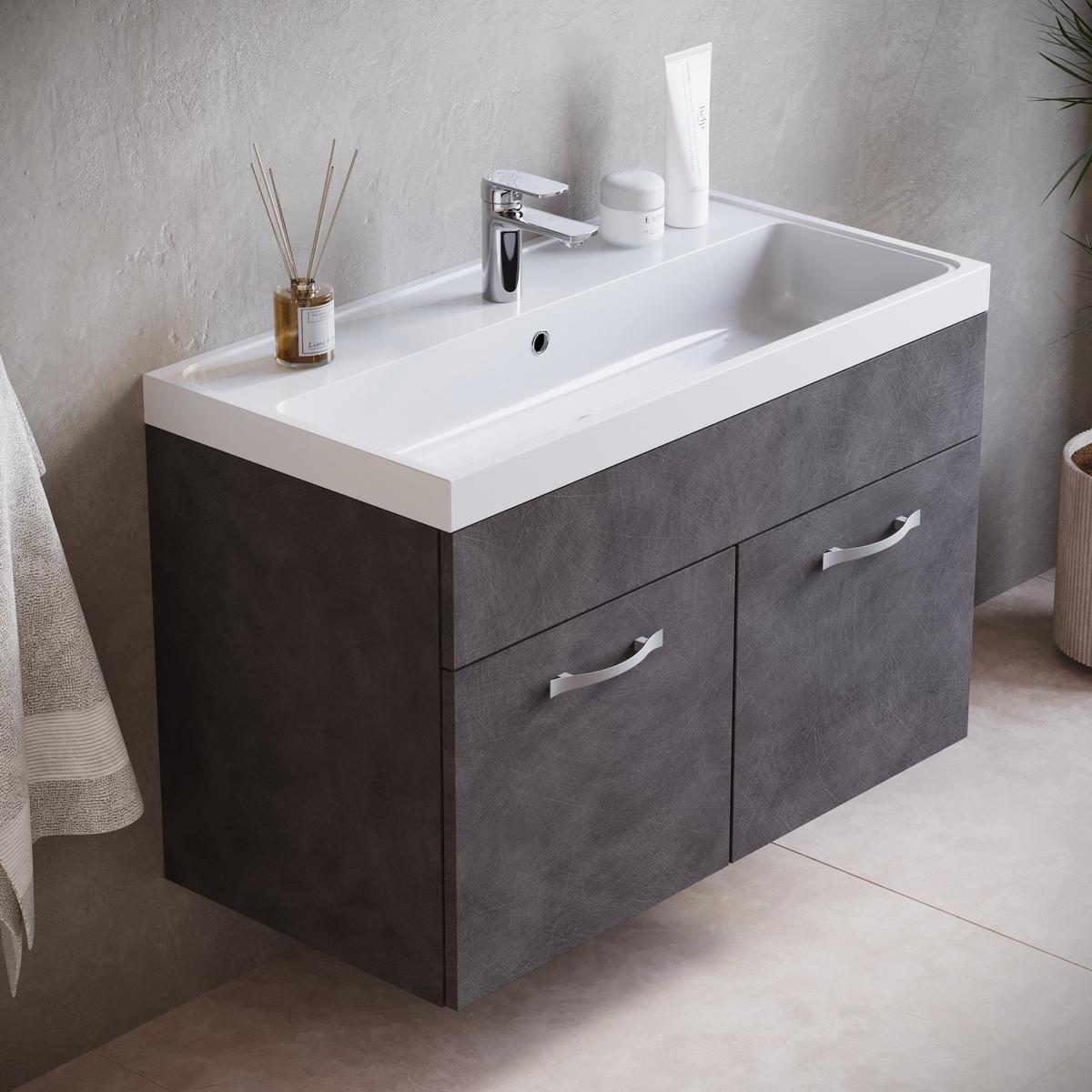 BADMÖBEL-SET Paso 2 Teile Dunkel Grau - 80 x 35 x 55 cm - Grau, Holz (80/55/35cm) - Badplaats