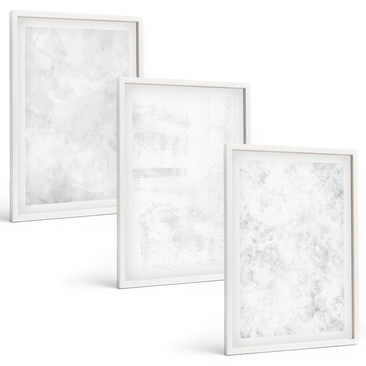 BILDER SET 3er Set - 40x60 cm Weißer Rahmen - Minimalistischer Hintergrund mit weißen Punkten - Weiß, Kunststoff (40/60cm) - TULUP