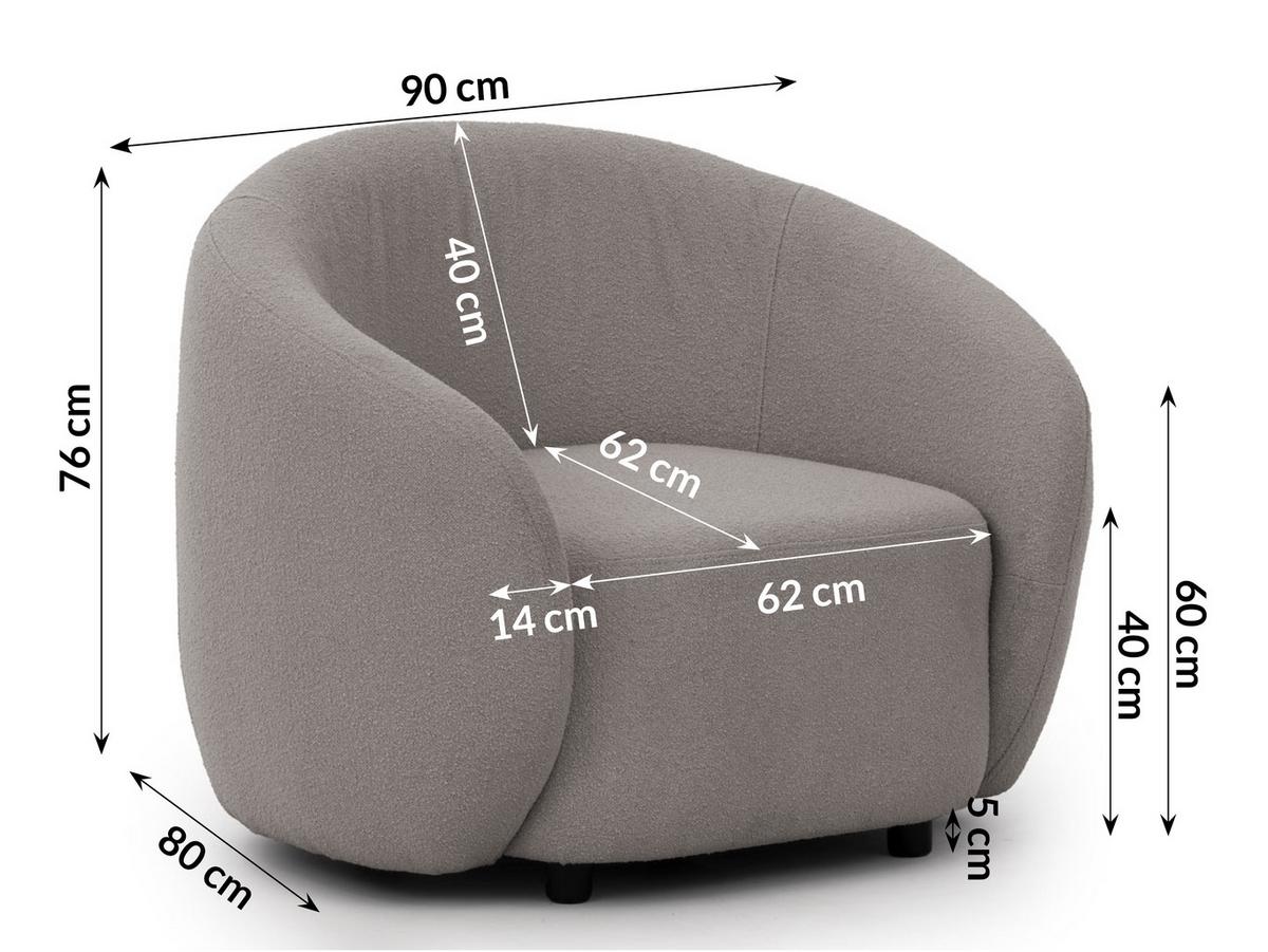 SESSEL Roundi Grau Bouclé - Schwarz/Grau, Holz/Kunststoff (90/76/80cm) - S-Style Möbel