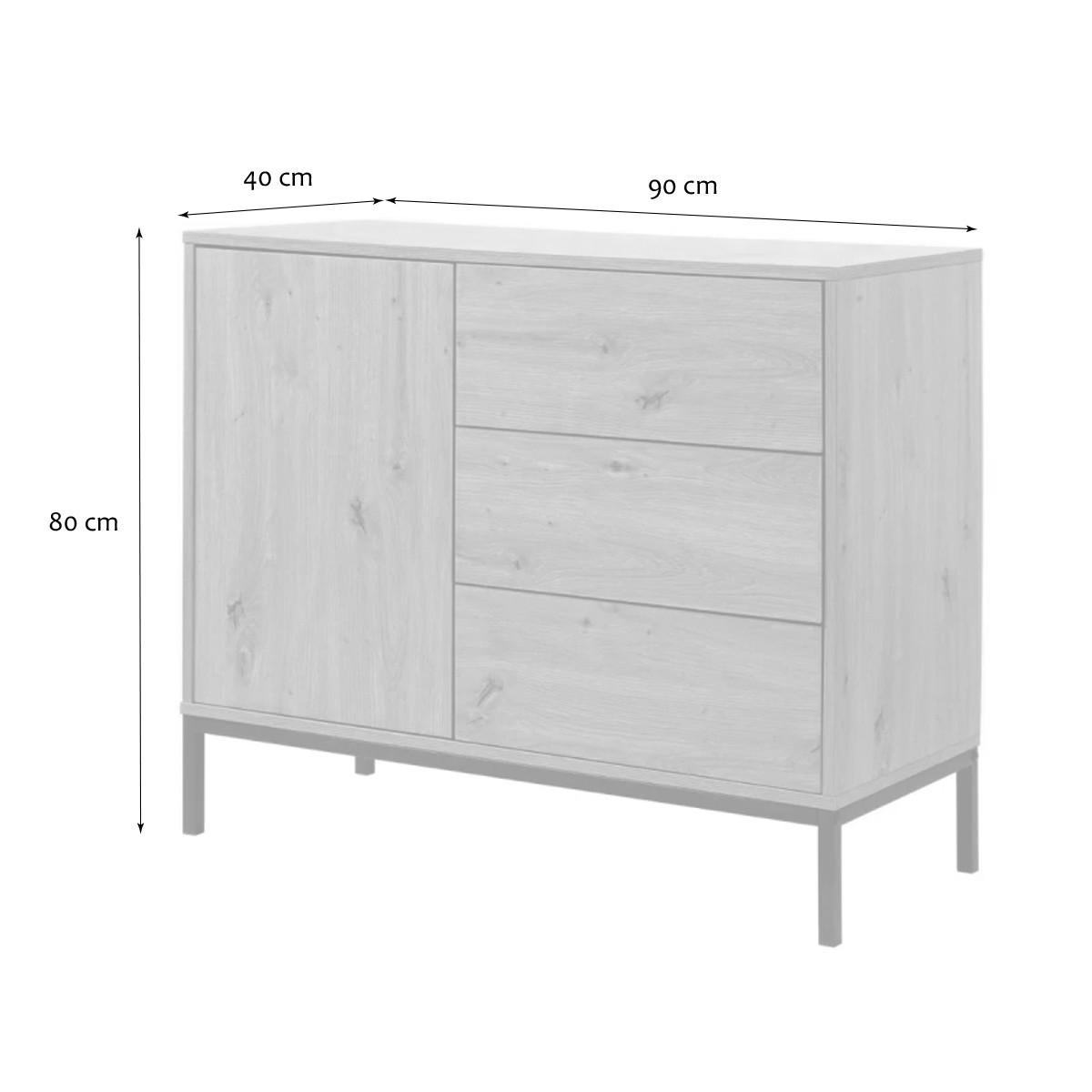 KOMMODE 1 Tür 3 Schubladen Eiche-Dekor FSC-zertifiziert 40/80/90 cm - Eichefarben, Holzwerkstoff (40/80/90cm) - Calicosy