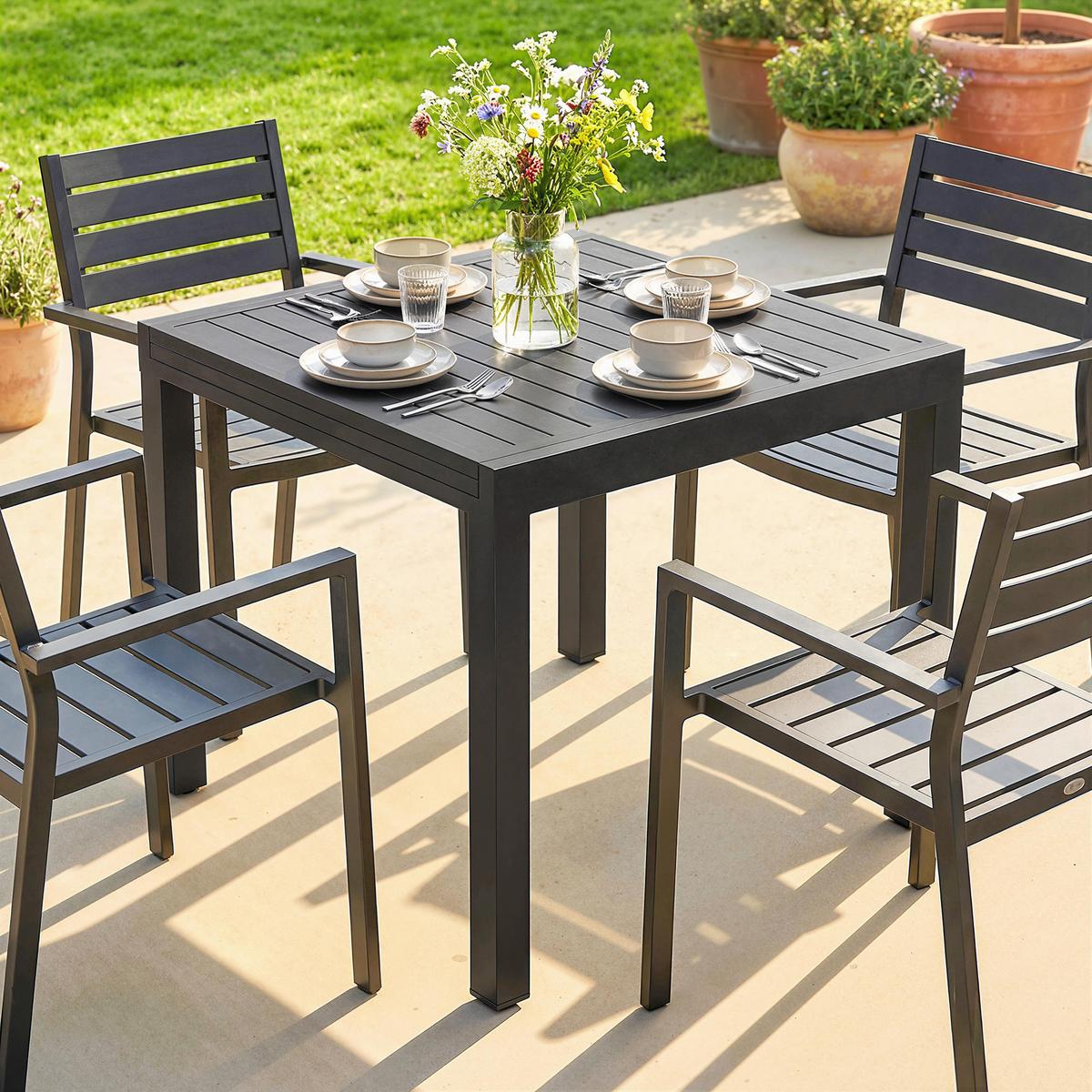 AUSZIEHBARER-GARTENTISCH Aluminium Schwarz - Schwarz, Metall (160/80/75cm) - Outsunny