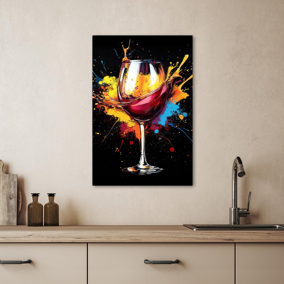 LEINWANDBILD Wein - Glas - Graffiti - Getränk - Rot - Farbe Wanddeko 40x60 cm - Weinrot, Textil (40/60cm) - MuchoWow