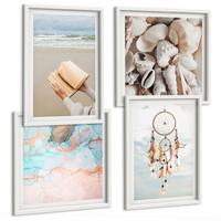 BILDER SET 4er Set - 50x50 cm & 40x60 cm Weißer Rahmen - Boho-Buch mit Muscheln - Weiß, Kunststoff (50/50cm) - TULUP