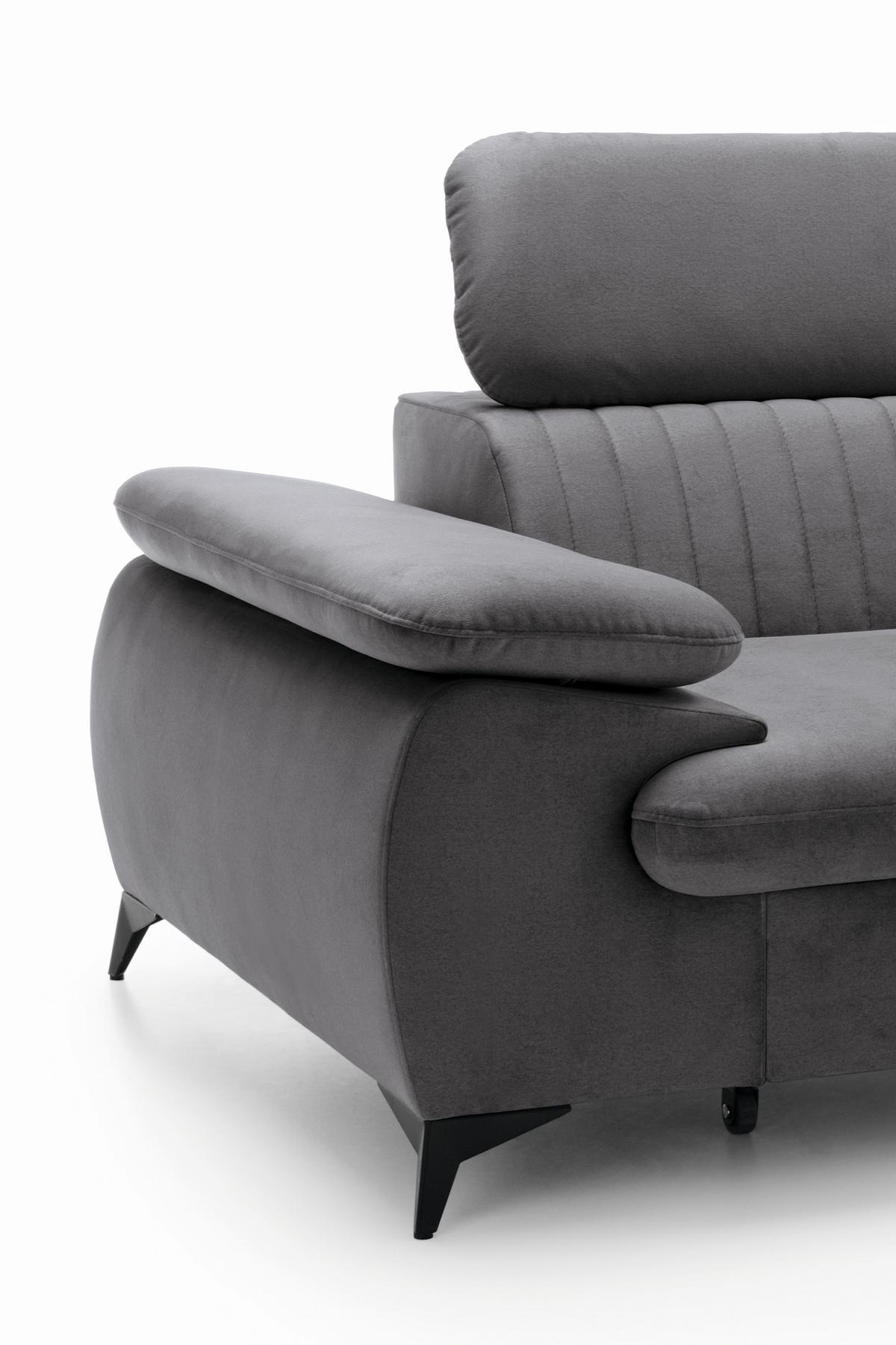 ECKSOFA FIORE Grau Velours-Stoff mit Schlaffunktion - Grau, Holz (280/193cm) - MASSENO