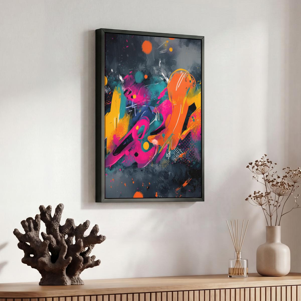 LEINWAND Bilder mit Rahmen - Abstrakt - Graffiti - Farbenfroh - Farbspritzer - 30x40 - Multicolor, Textil (30/40cm) - MuchoWow