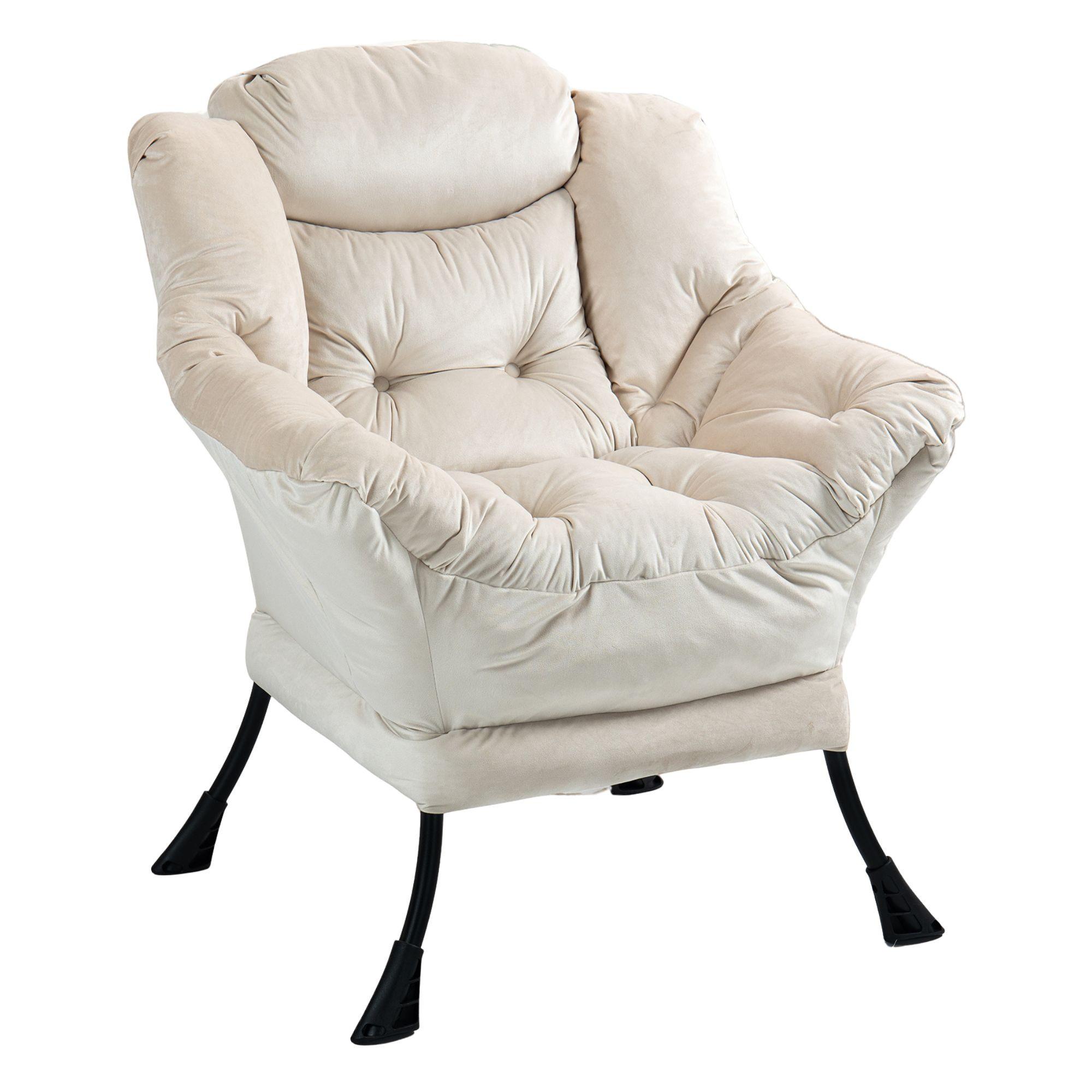 SESSEL aus samt und metall, mit kopfstütze und seitentasche - Sandfarben, Metall (75/85/80cm) - Urban Meuble