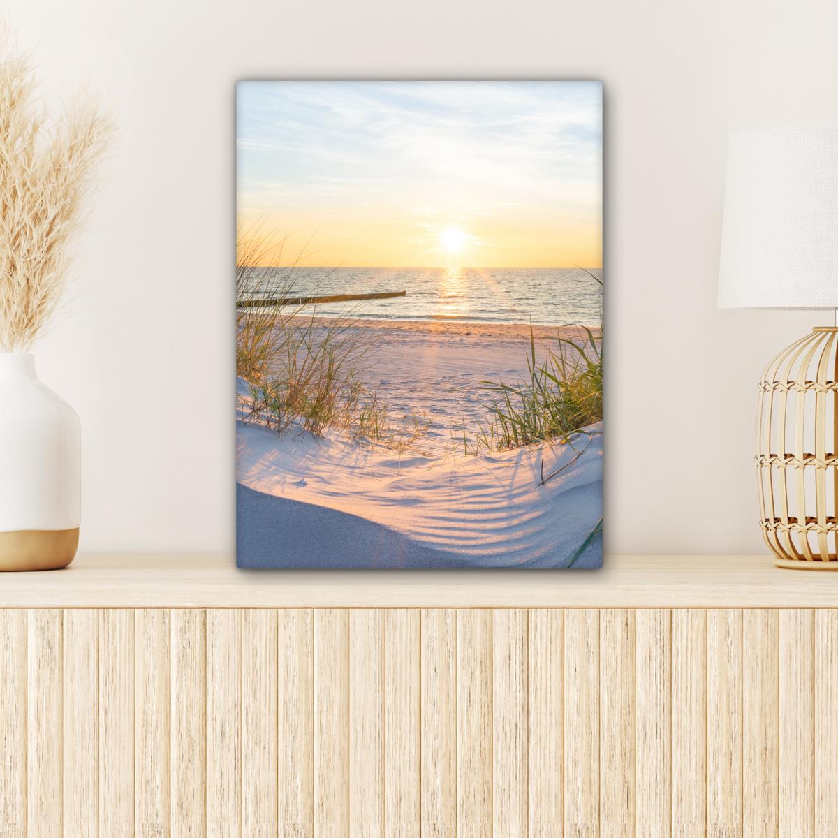 LEINWANDBILD Strand - Sonne - Düne - Gras - Sand - Horizont Room Decor 30x40 cm - Hellblau, Textil (30/40cm) - MuchoWow
