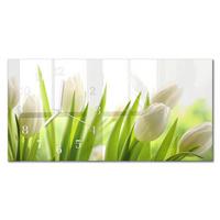 WANDUHR aus Glas 60x30 cm - Weiße Tulpen - Weiß, Glas (60/30/0.4cm) - TULUP