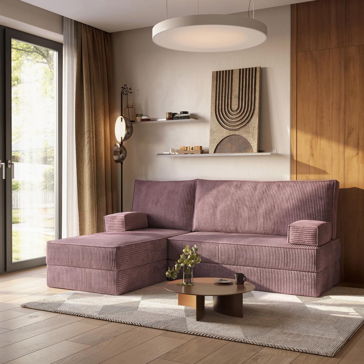 ECKSOFA NOTIA modulares Boneless Sofa mit Schlaffunktion Lila Kordstoff - Lila, Textil (200/120cm) - MASSENO