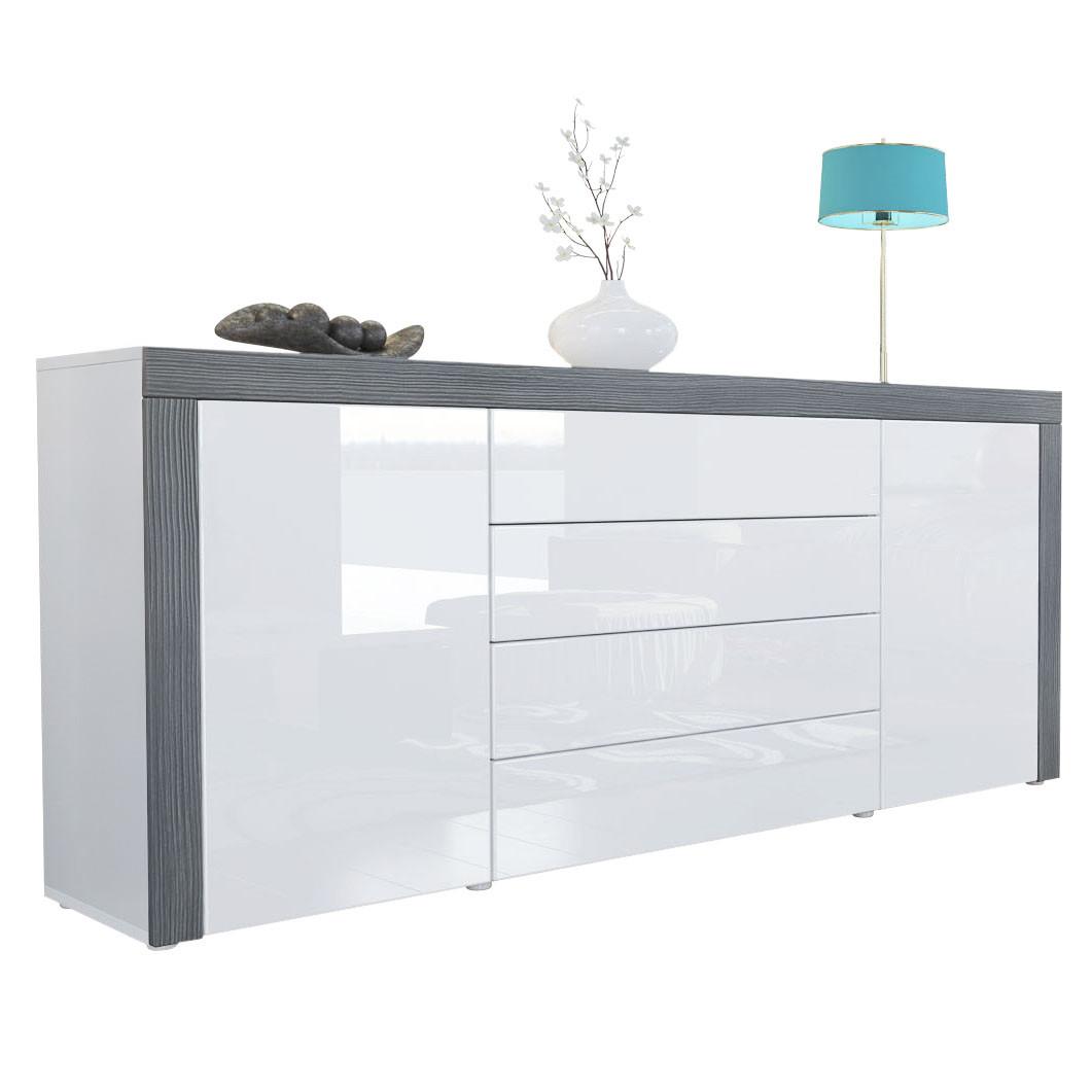 SIDEBOARD La Paz Weiß Hochglanz / Avola-Anthrazit - Weiß Hochglanz/Grau, Holzwerkstoff (167/72/35cm) - Vladon