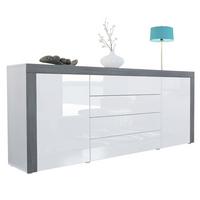 SIDEBOARD La Paz Weiß Hochglanz / Avola-Anthrazit - Weiß Hochglanz/Grau, Holzwerkstoff (167/72/35cm) - Vladon