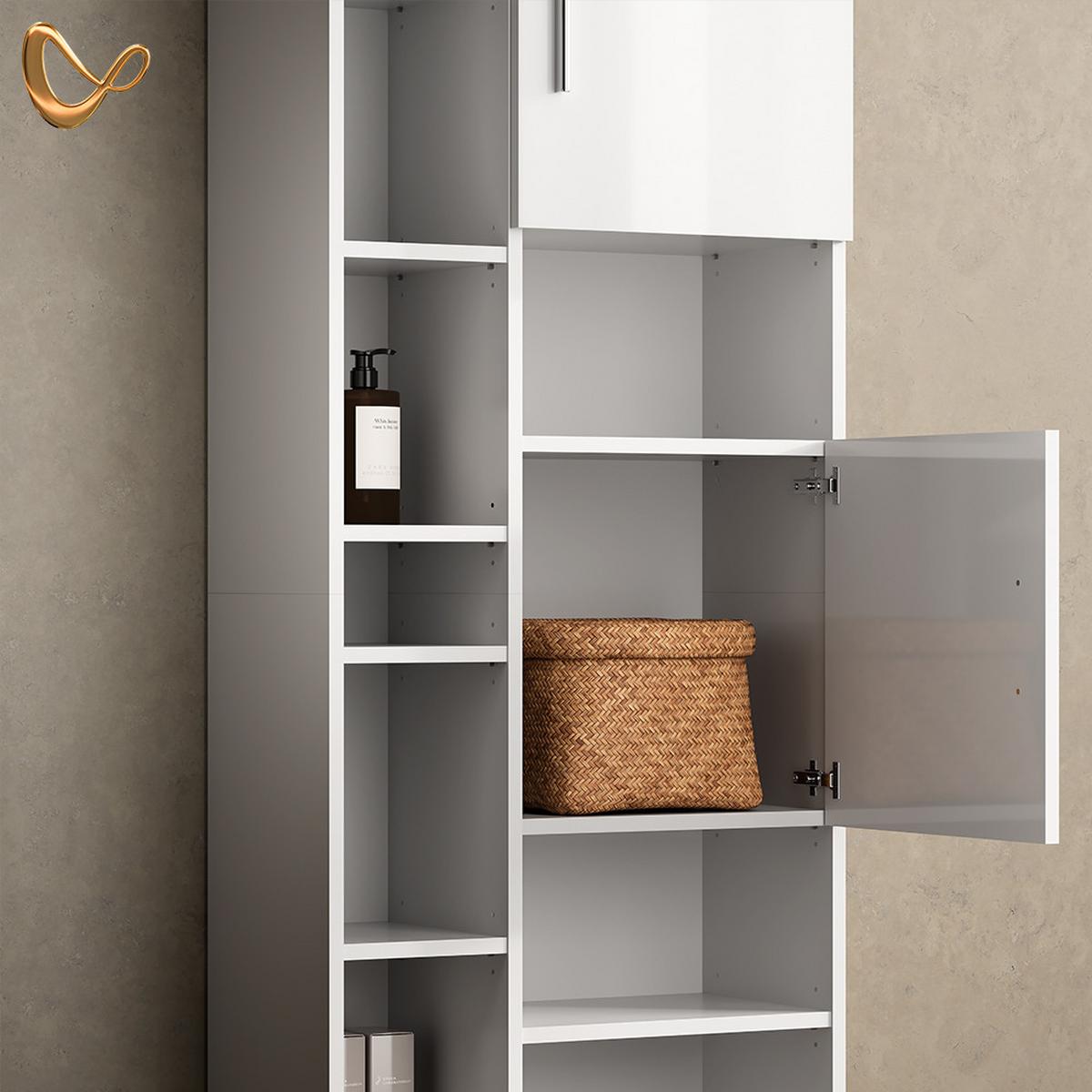BADMÖBEL-SET Eisak Weiß Hochglanz 3 Teile, mit Hochschrank - Weiß Hochglanz, Holzwerkstoff (80/60/33cm) - Livinity®