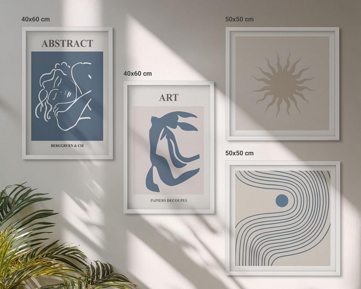 BILDER SET 4er Set - 50x50 cm & 40x60 cm Weißer Rahmen - Matisses stilvolle abstrakte Muster - Weiß, Kunststoff (50/50cm) - TULUP