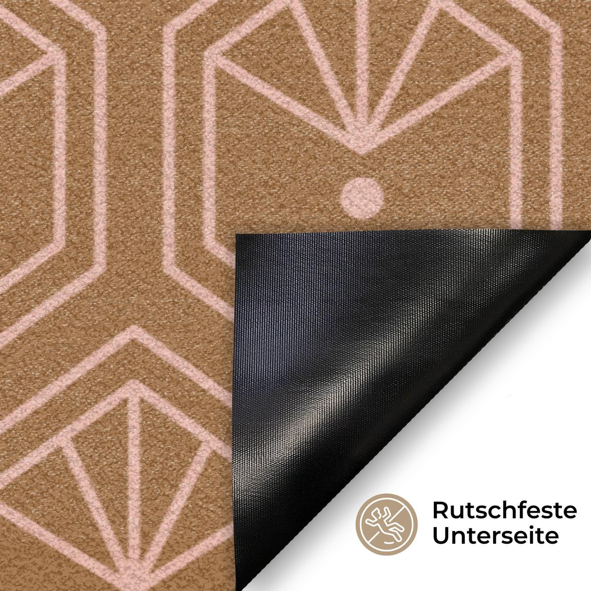 FUSSMATTE Braun - Rosa - Geometrisch - Gemustert Türmatte 90x60 cm - Braun, Kunststoff (90/0.4cm) - MuchoWow