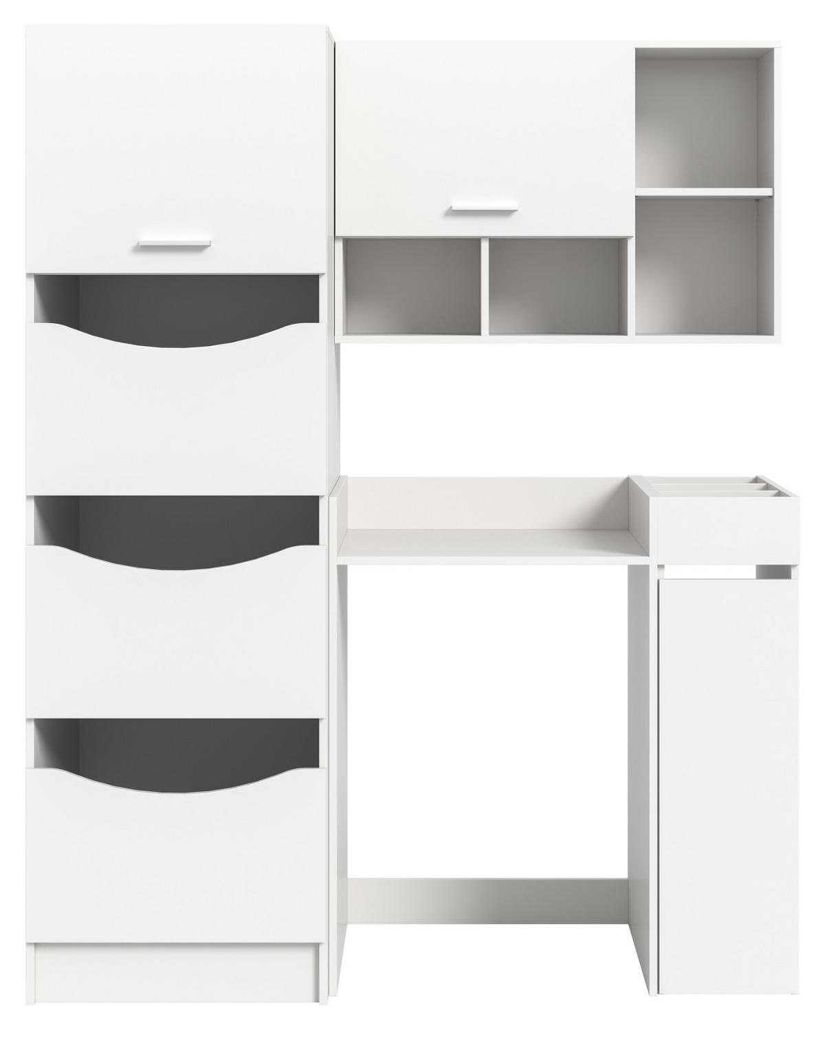 WASCHMASCHINENSCHRANK weiß Set 4-teilig, Waschmaschinenumbau 155 cm mit viel Stauraum - Silberfarben/Weiß, Glas/Holzwerkstoff (155/196/68cm) - Inn.Furn