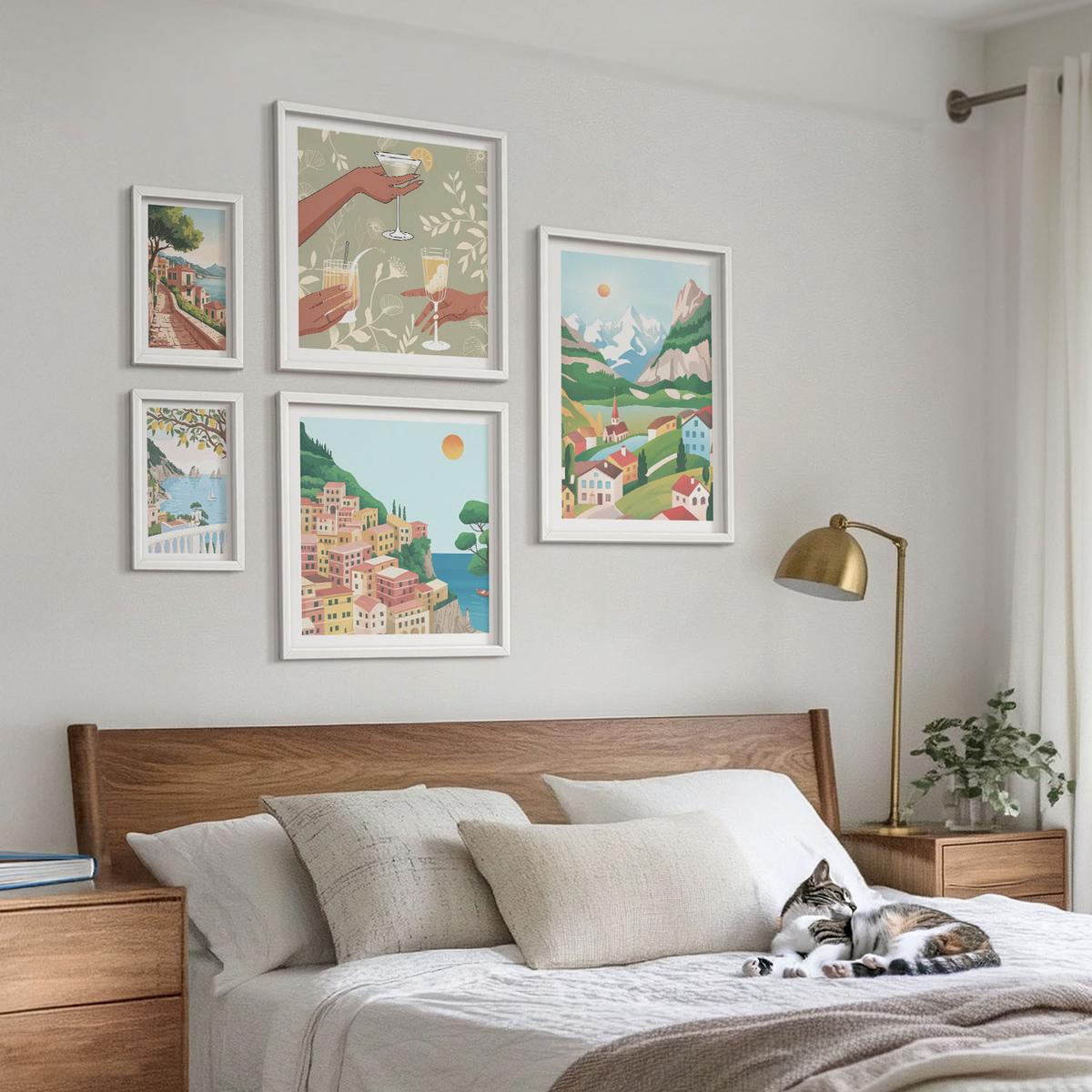 BILDER SET 5er Set - 50x50 cm & 20x30 cm & 40x60 cm Weißer Rahmen - Meereslandschaften, Zitrusfrüchte - Weiß, Kunststoff (40/60cm) - TULUP