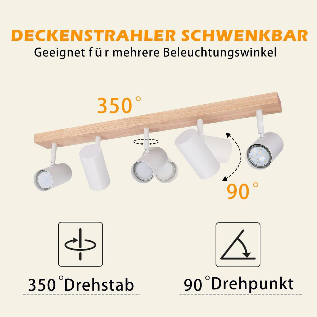 DECKENSTRAHLER Glorielle 10.5/14.3/63 cm - Weiß, Holz (63/10.5/14.3cm) - ZMH