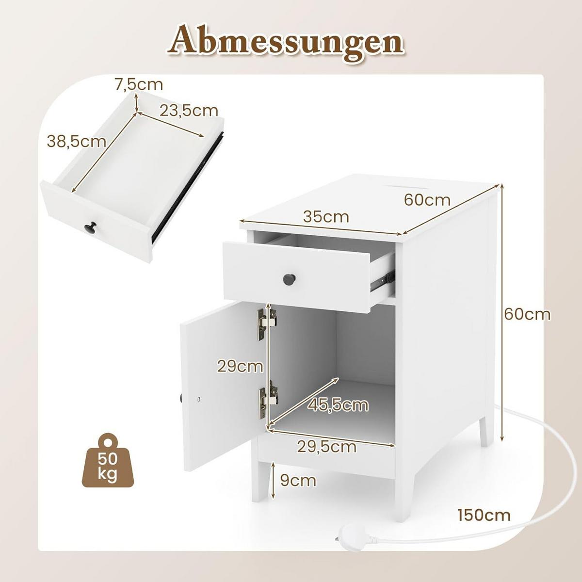 BEISTELLTISCH 60cm Weiß - Weiß, Holz (35/60/60cm) - COSTWAY