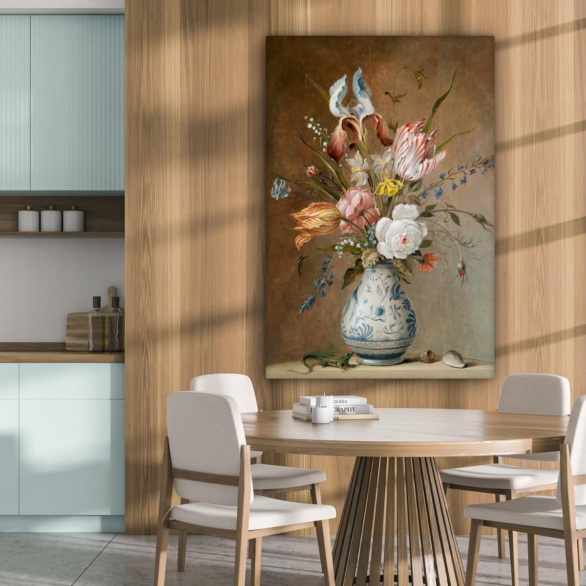 LEINWANDBILD Alte Meister - Blumen - Balthasar van der Ast Deko XXL 80x120 cm - Hellbraun, Textil (80/120cm) - MuchoWow