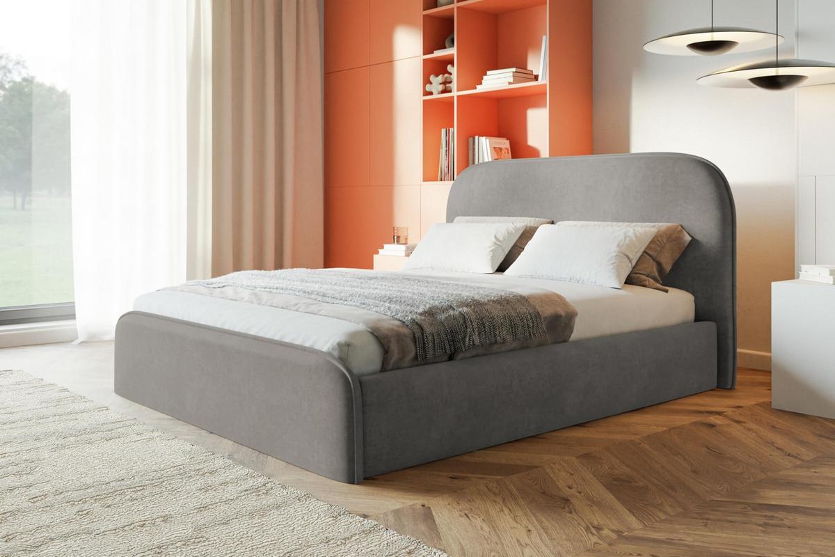 BETT 160x200 - Polsterbett mit Bettkasten und Holzrahmen - Modern Betten - Weicher Jasminstoff - Kollektion Vienna - Grau - Grau, Holz/Textil (160/200cm) - Alpi-Möbel