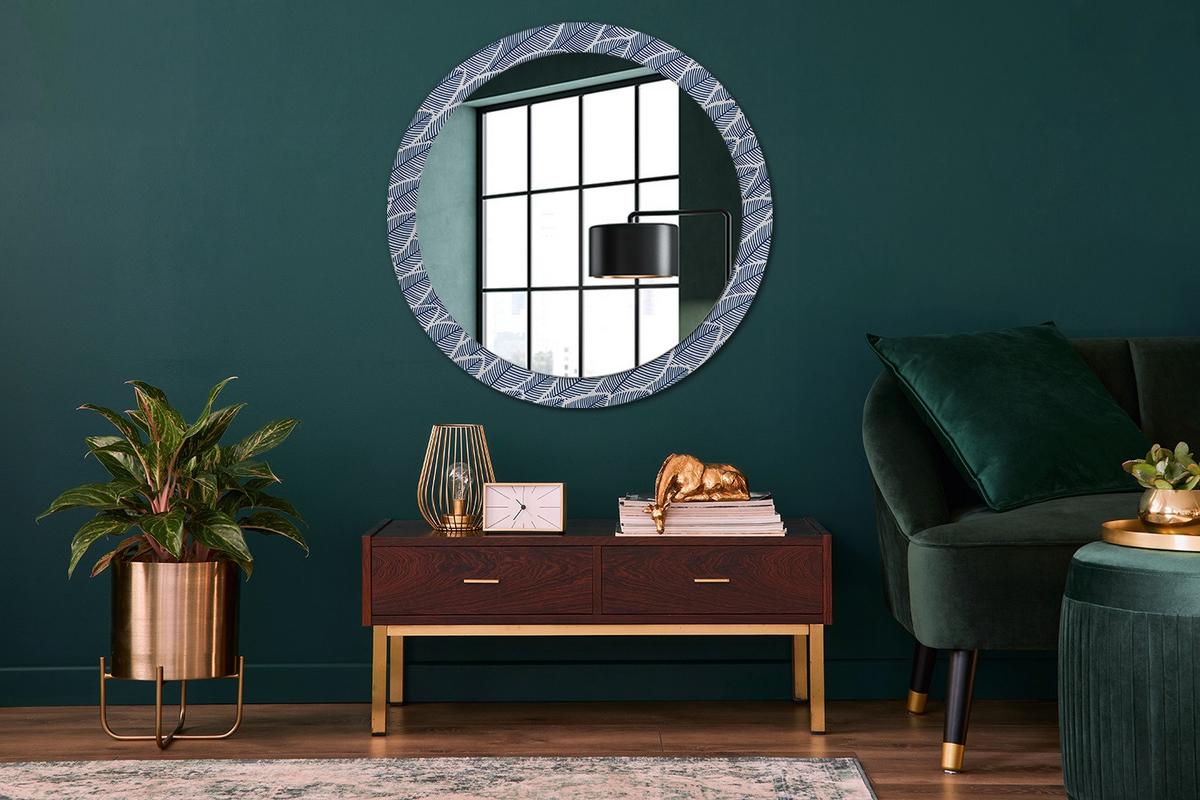 SPIEGEL Rund Ø 90 cm mit Aufdruck - Blau, Glas (90/90/0.4cm) - Wallfluent