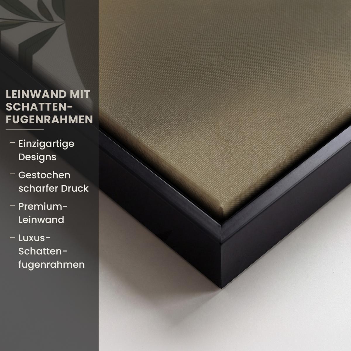 LEINWAND Bilder mit Rahmen - Formen - Rund - Blätter - Beige - 70x50 - Rostfarben, Textil (70/50cm) - MuchoWow