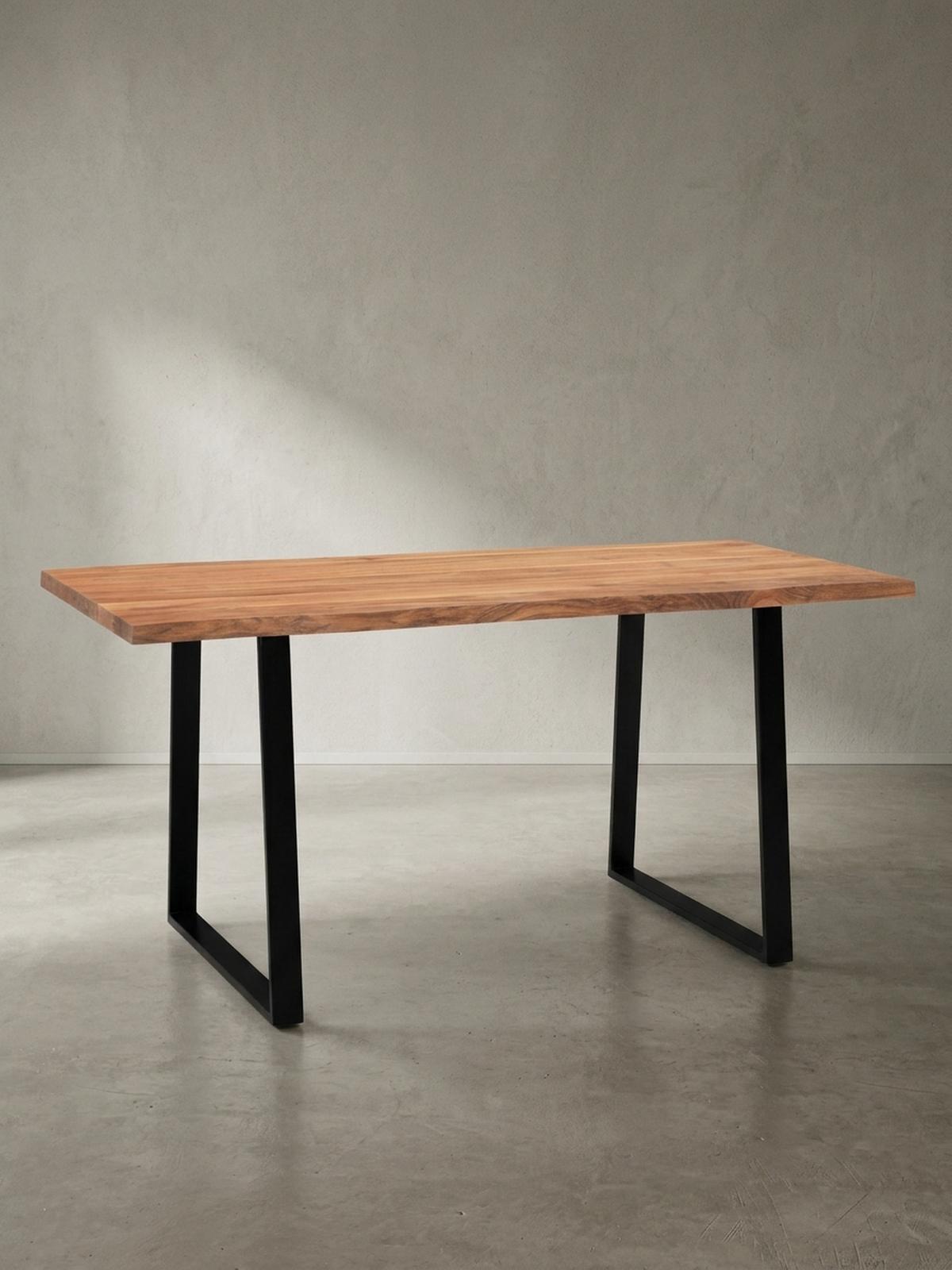 SCHREIBTISCH Massivholz Baumkante Handgefertigt Akazie TARN, Goldbraun-Schwarz 160x80x76 cm - Schwarz/Braun, Holz/Metall (80/160/76cm) - KADIMA DESIGN