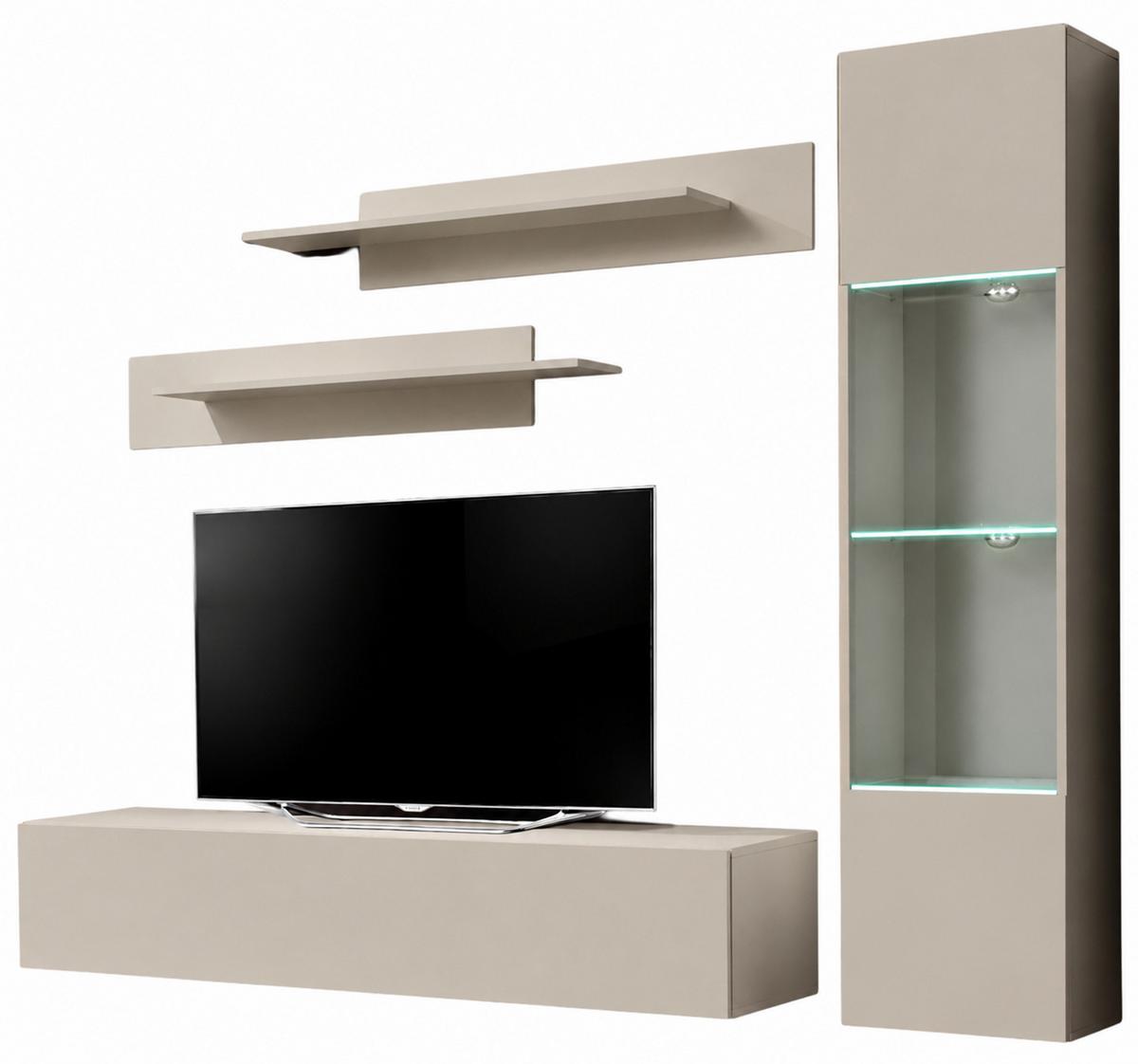 WOHNWAND Kaschmir 210 cm 4-teilig hängend, Schrwankwand mit LED-Beleuchtung - Kaschmir, Glas/Holzwerkstoff (210/170/40cm) - Inn.Furn