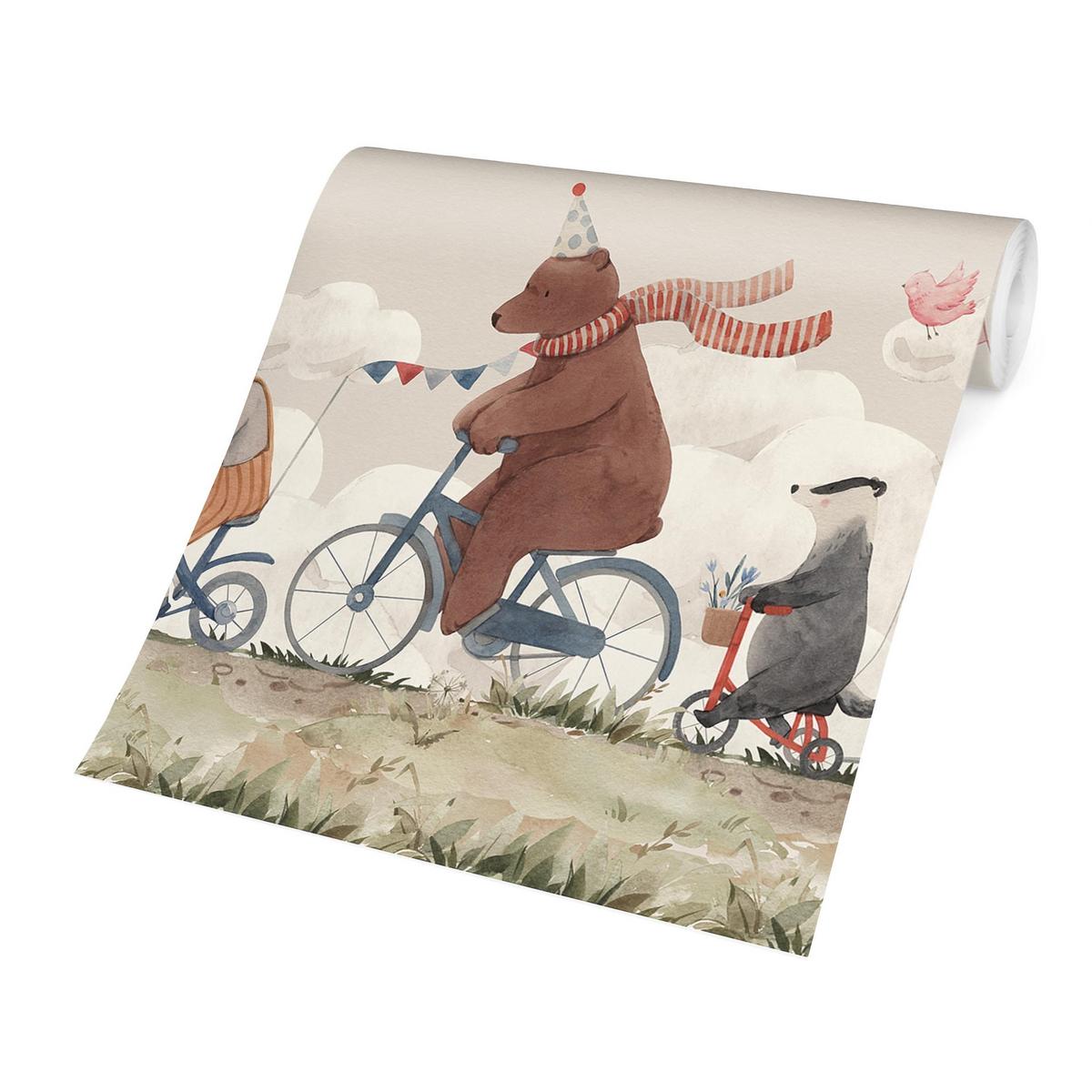 FOTOTAPETE Tierfreunde auf dem Rad 384/255 cm - Multicolor, Papier (384/255cm) - Bilderwelten