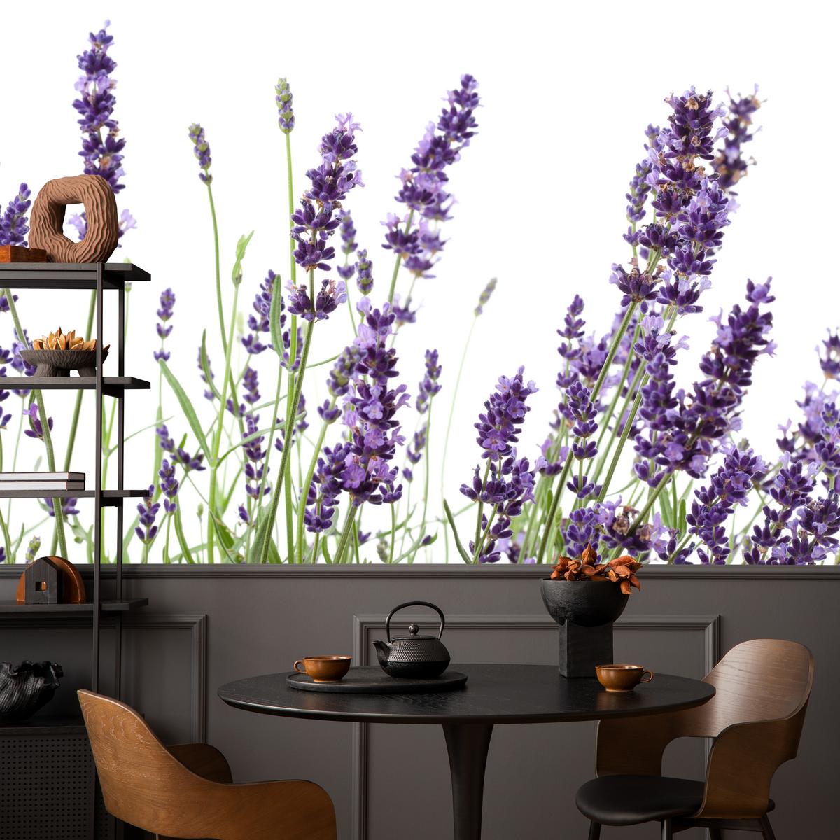 FOTOTAPETE für Küche Lavendelblüten Weißer Hintergrund 100x70 - Violett/Lila, Papier (100/70cm) - Muralo
