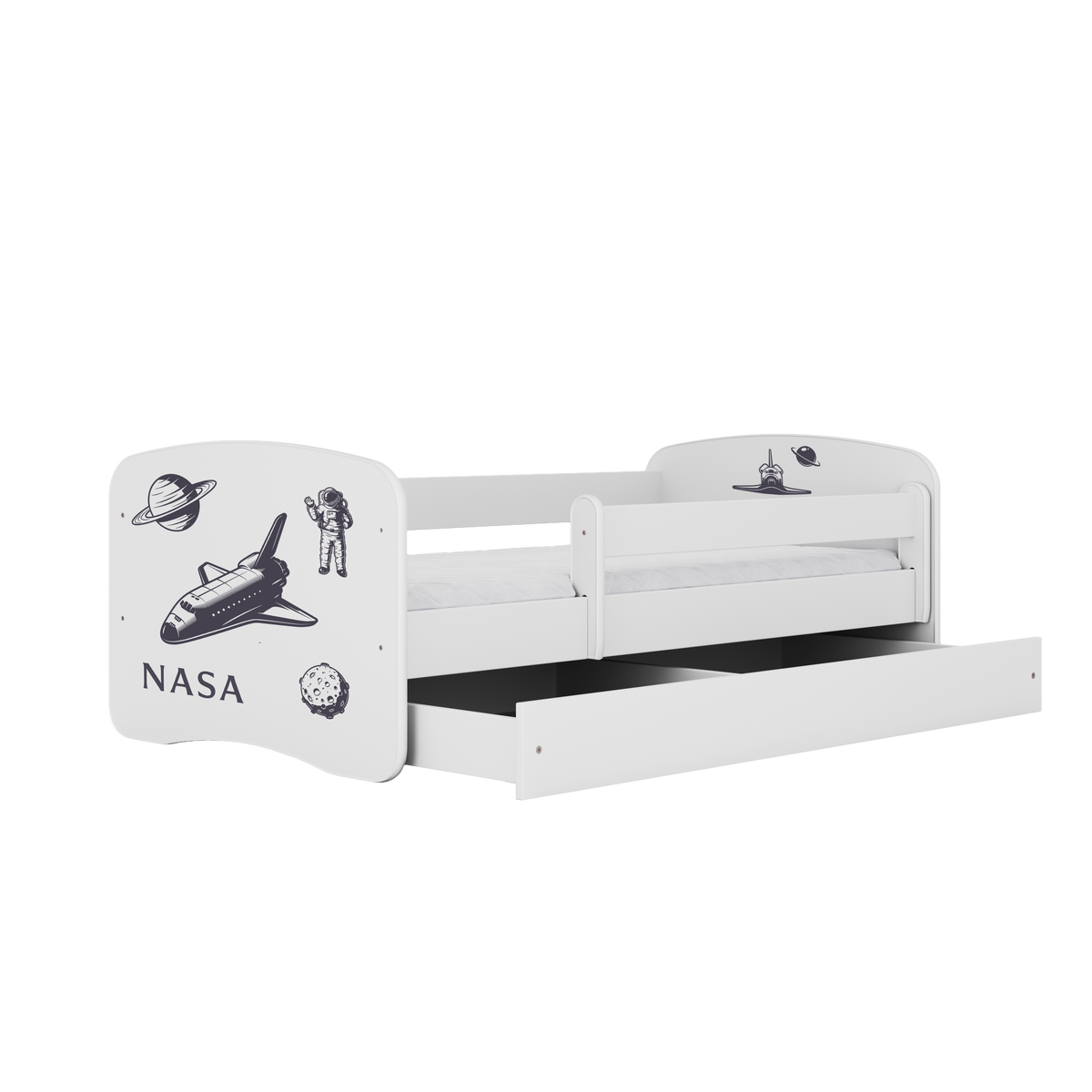 KINDERBETT NASA mit Schublade und Matratze 180/80 - Weiß, Holzwerkstoff (80/180cm) - RAUMHIRSCH FURNITURE