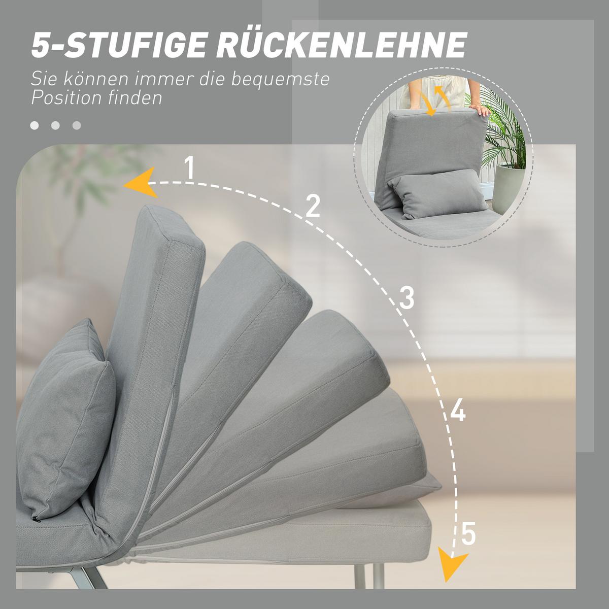 SCHLAFSESSEL 3-in-1 Sessel Bett-Funktion und Zierkissen, Hellgrau - Hellgrau/Grau, Textil/Metall (73/81/78cm) - HOMCOM