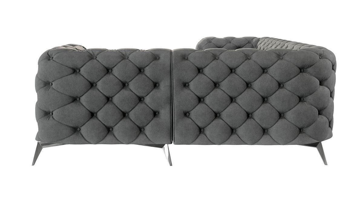 ECKSOFA Chesterfield Laura Grau Samt, Ottomane rechts - Silberfarben/Grau, Holz/Textil (264/204cm) - S-Style Möbel