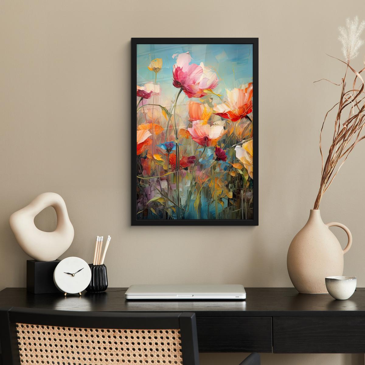 POSTER MIT RAHMEN Blumen - Aquarell - Kunst - Botanisch - Natur Bilder mit Rahmen 40x60 cm - Orange, Papier (40/60cm) - MuchoWow