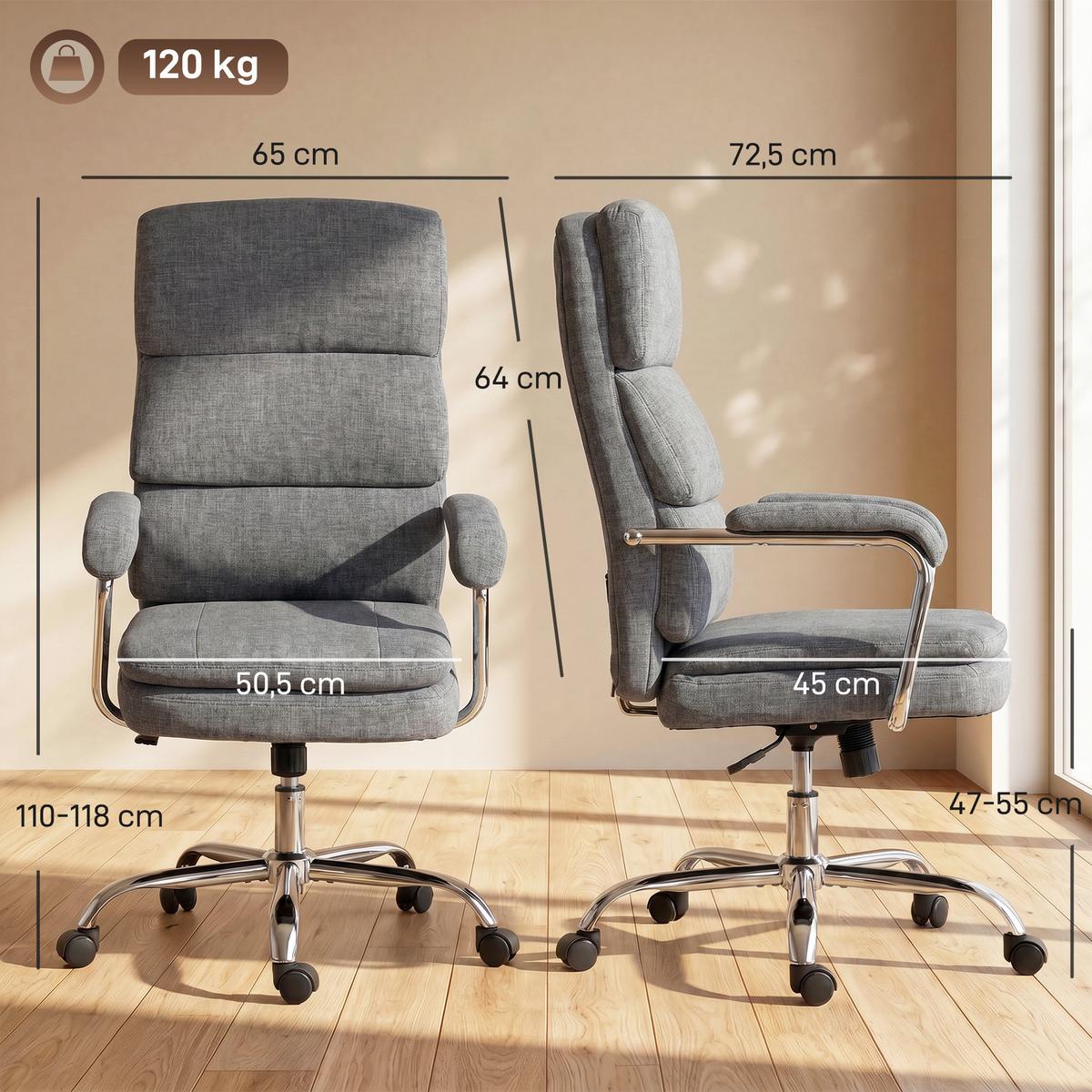 BÜROSTUHL Chenille-Stoff Grau - Silberfarben/Grau, Textil/Metall (65/118/72.5cm) - HOMCOM
