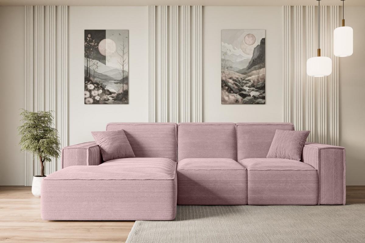 ECKSOFA Ottomane Links SERRA-L - 266x169x80 cm Rosa Cord - Schwarz/Rosa, Holzwerkstoff/Kunststoff (165/266cm) - ALTDECOR