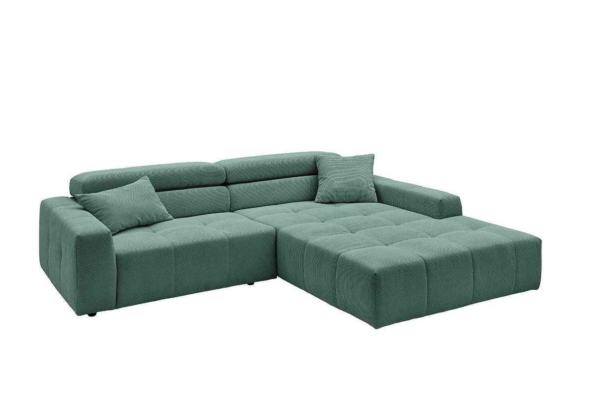 ECKSOFA RENO Smaragdgrün Cord - Smaragdgrün/Schwarz, Kunststoff/Textil (258/217cm) - KAWOLA