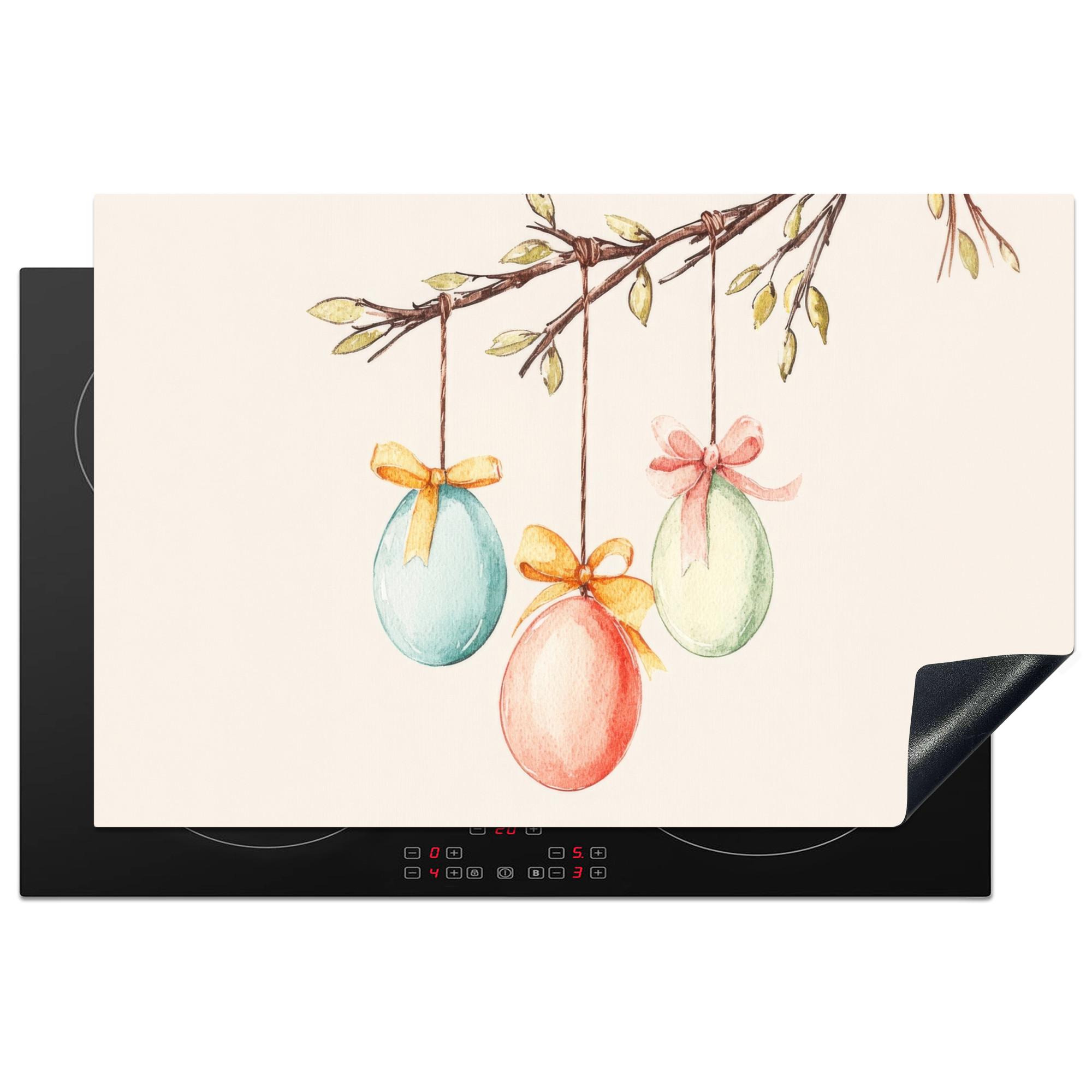 HERDABDECKPLATTE Osterkuchen - Schleife - Eier Induktionsschutz 81.6x52.7 cm - Creme, Kunststoff (81.6/52.7/0.2cm) - MuchoWow