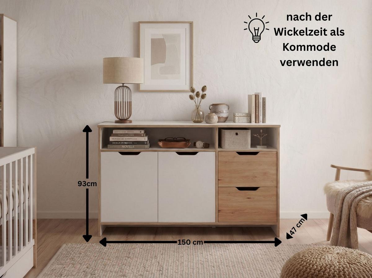 XXL-WICKELKOMMODE Maxim 150/101/79 cm Soft-Close - Weiß/Eiche Artisan, Keramik/Holzwerkstoff (150/101/79cm) - arthur berndt