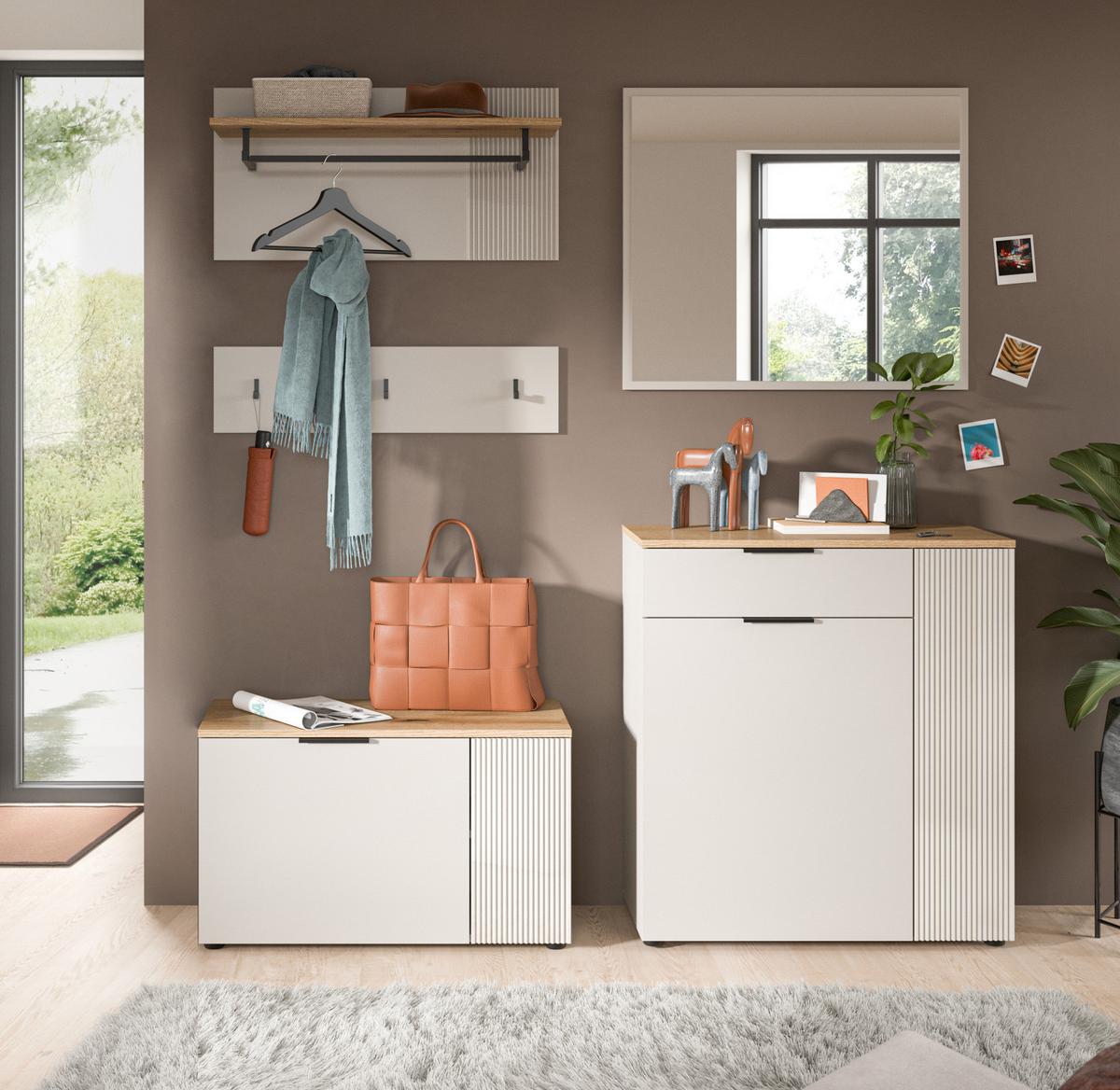 GARDEROBEN-SET 5-teilig Kaschmir Sand, Evoke Eiche, Kombination 175 x 190 cm, Skid - Kaschmir/Eichefarben, Holzwerkstoff/Kunststoff (175/190/36cm) - Inn.Furn